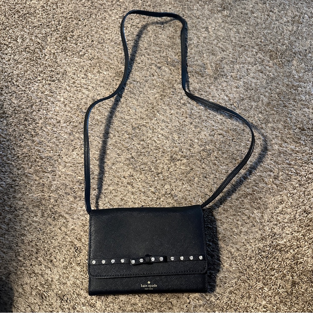 Kate Spade Black Leather Crossbody with Studded Bow
